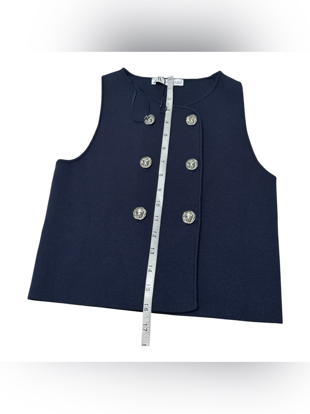 NWOT ZARA Navy Blue Knit Double Breasted Vest with Silver Buttons - Size XS - Picture 4 of 8